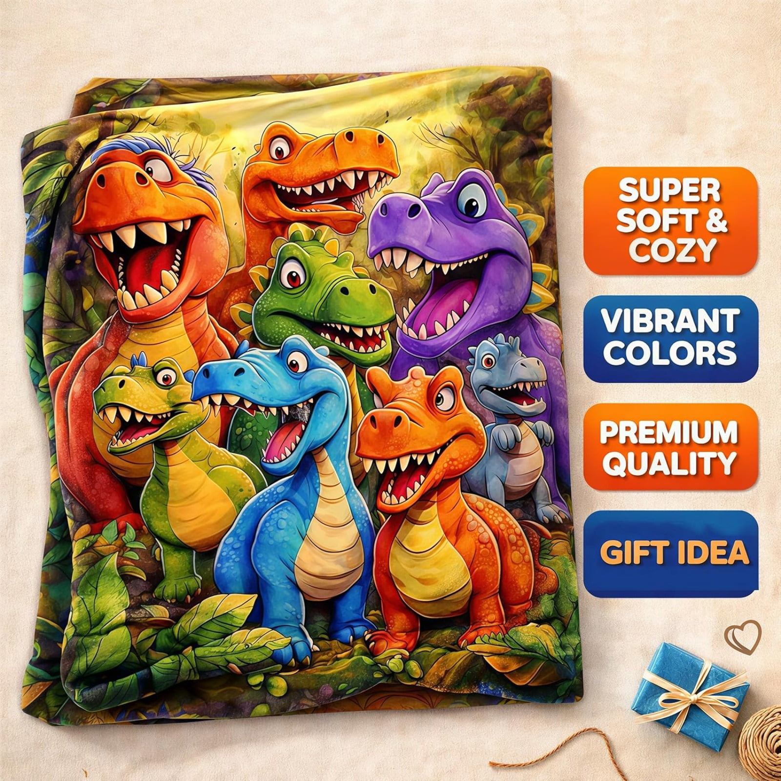 3D Dinosaur Flannel Blanket, Cloud Soft Fleece, for Boys and Girls, Warm Throw for Bed, Couch, or Playtime