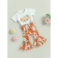 thumbnail image 3 of Wassery Toddler Baby Girls Summer Outfits Letter Print Short Sleeve Tops Crew Neck T-Shirts with Floral Flare Pants 2Pcs Clothes Set  6M-4T, 3 of 9