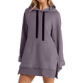 thumbnail image 1 of Duoif Chandail en Molleton pour Femmes, Robe à Capuche Longueur Genou, Long Chandail-Over, Hauts à Capuche Séparés, Automne Hiver, Chandail en Peluche pour Femmes, Violet S, 1 of 7