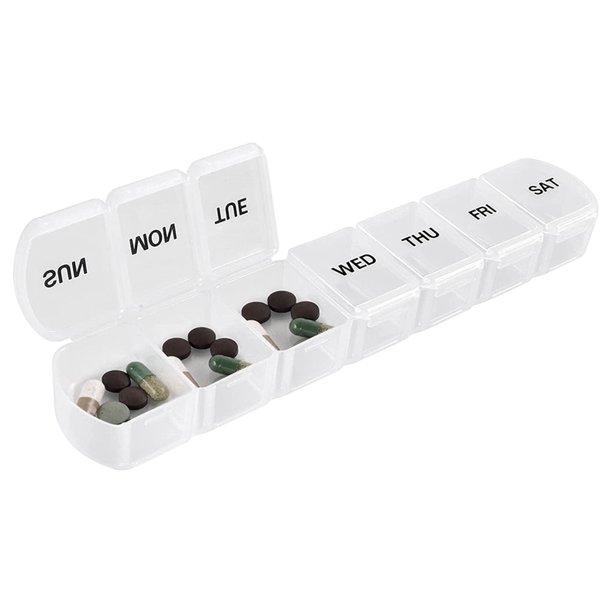 Kearding Soporte para pastillero de 7 días, 7 compartimentos, Mini dispensadores, divisores de almacenamiento, pastillas, tableta, contenedor de Almacenamiento y organización del hogar transparente Kearding HA028292-03