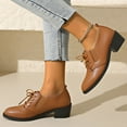 thumbnail image 6 of Wensltd Women All Season Loafers Leather Shoes Solid Color Round Toe Lace-Up Low Cut Chunky Heel Fashion Shoes, 6 of 9