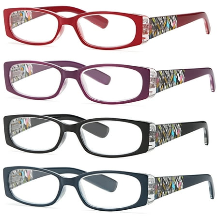 ALTEC VISION Pack of 4 Stylish Pattern Frame Readers Spring Hinge Reading Glasses for Women - 1.00x Magnification