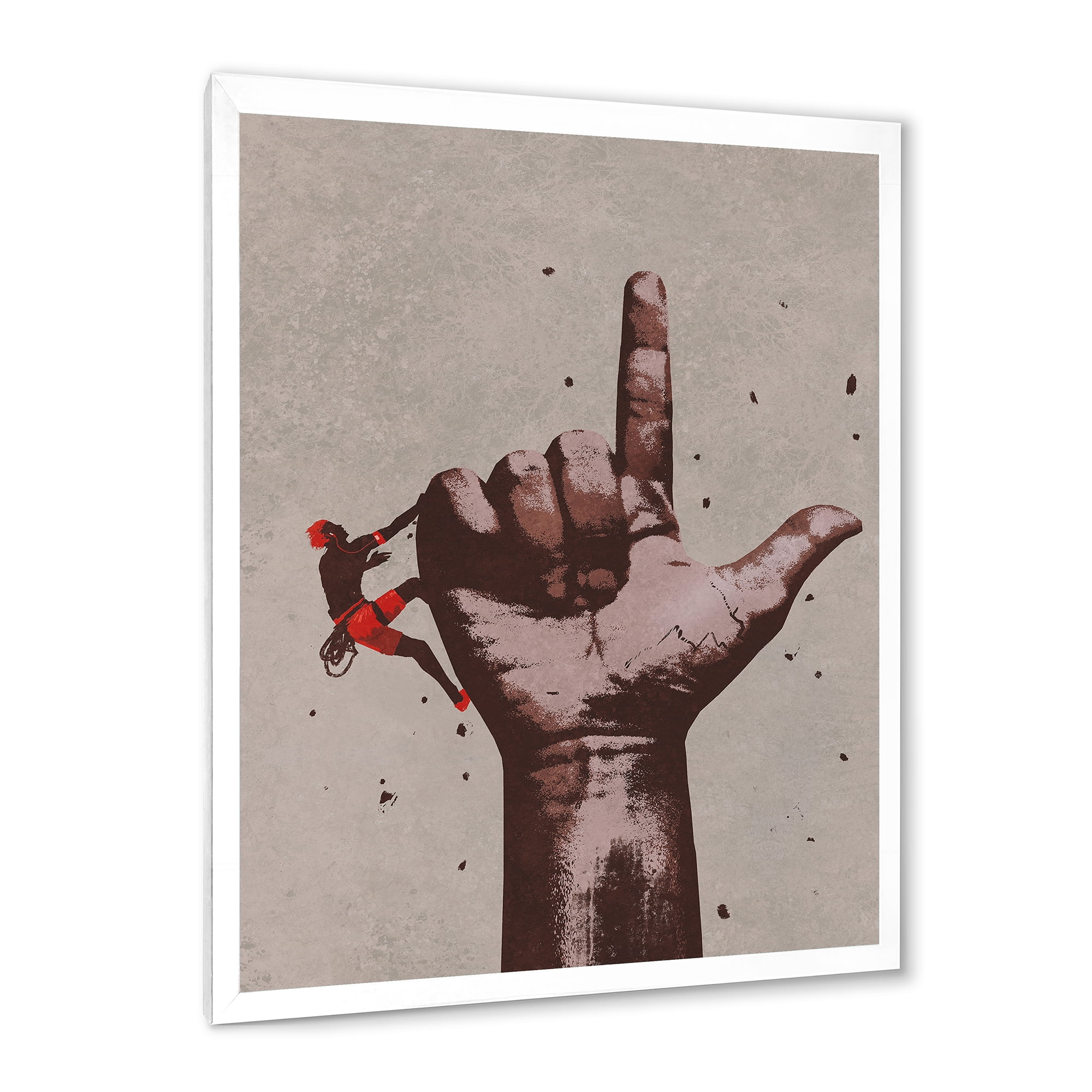 Designart 'Climber With Finger Pointing Up Sign' Modern Framed Art Print