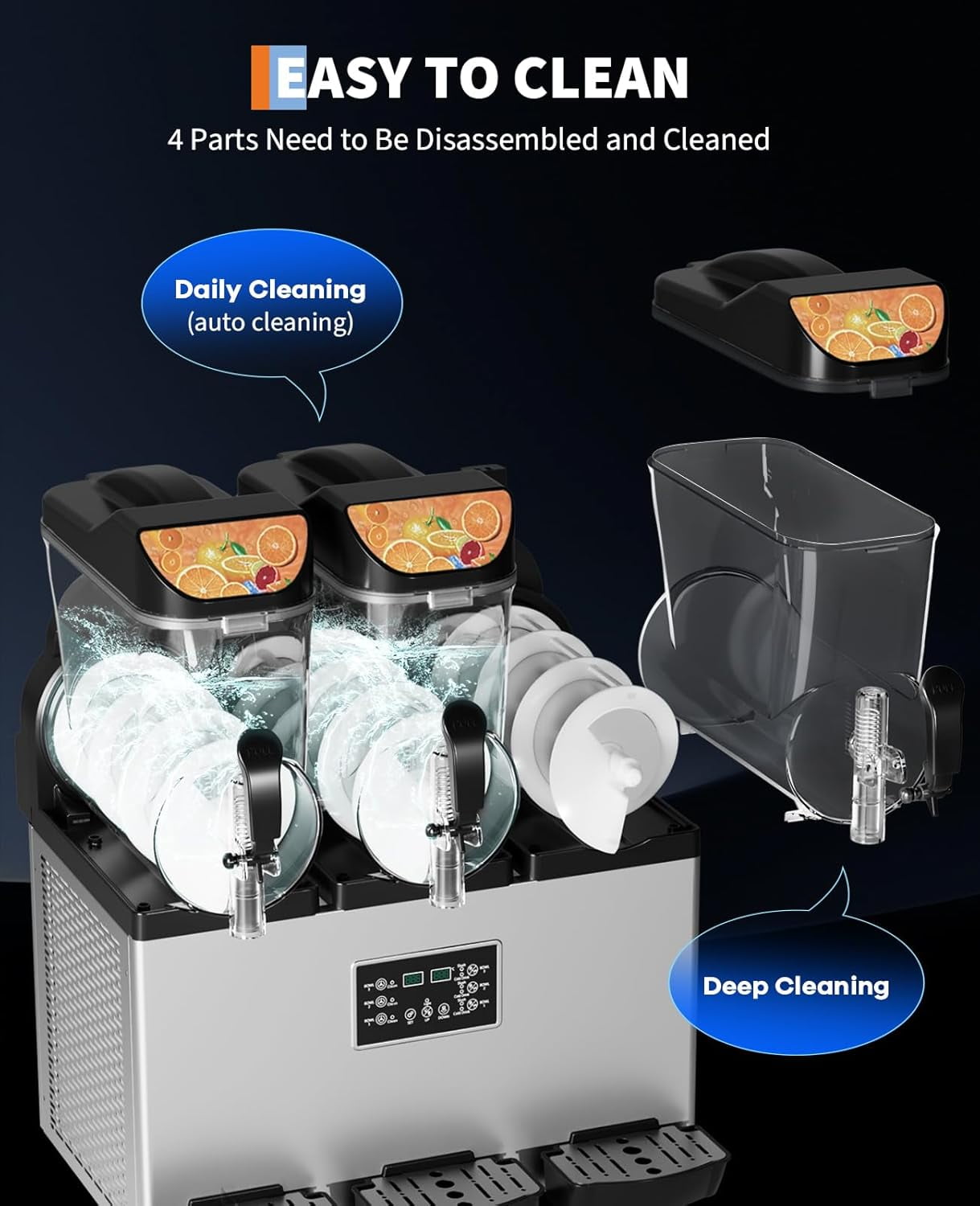 Zzistar Commercial Slushy Machine 15Lx3, Tainless Steel Smoothie Frozen Drink Maker with Self-Cleaning Mode, 1200W Electric Large Slushie Machine for Home Party