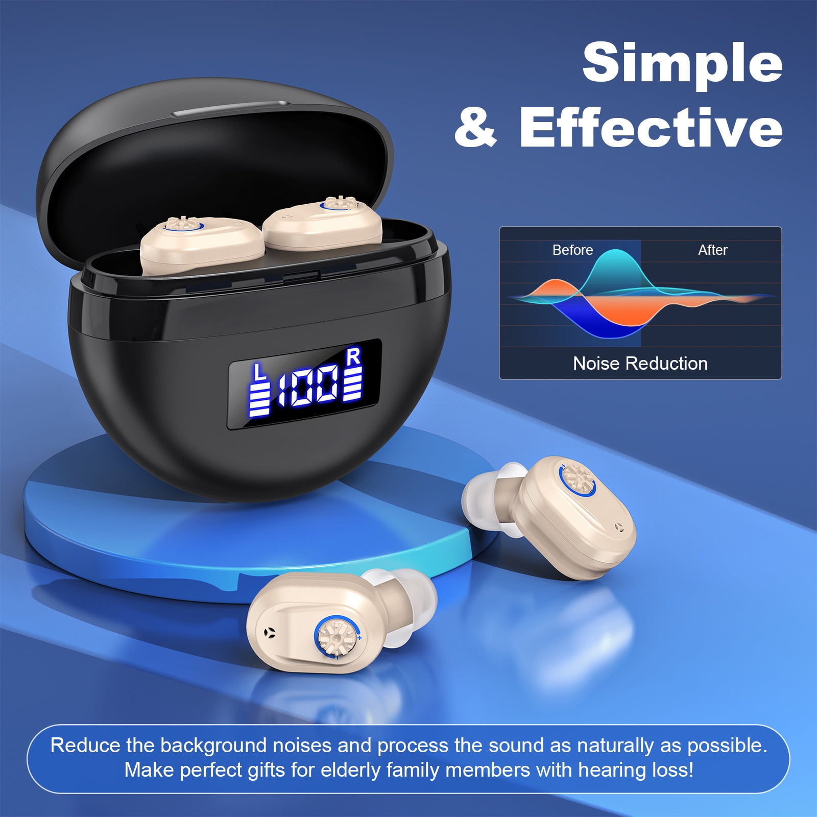 Hearing Aids for Seniors Rechargeable with Noise Cancelling, Hearing Amplifier for Adults Hearing Loss, Invisible Hearing Aid, In Ear Sound Amplifier With Charging Case