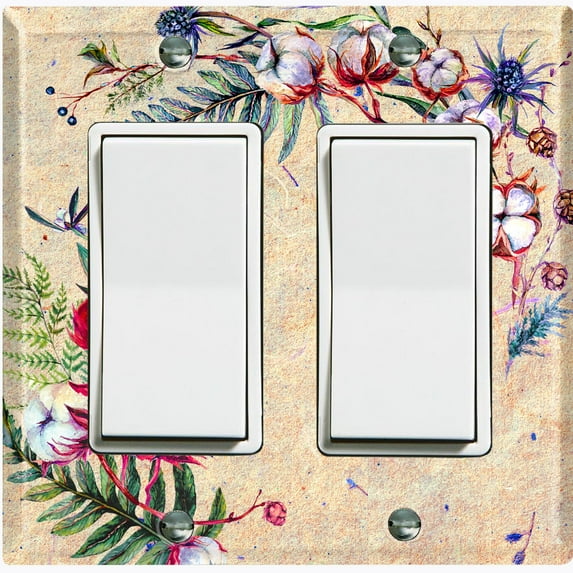 Metal Light Switch Plate Cover Cotton Flower Semi Circle Frame Beige FLW027