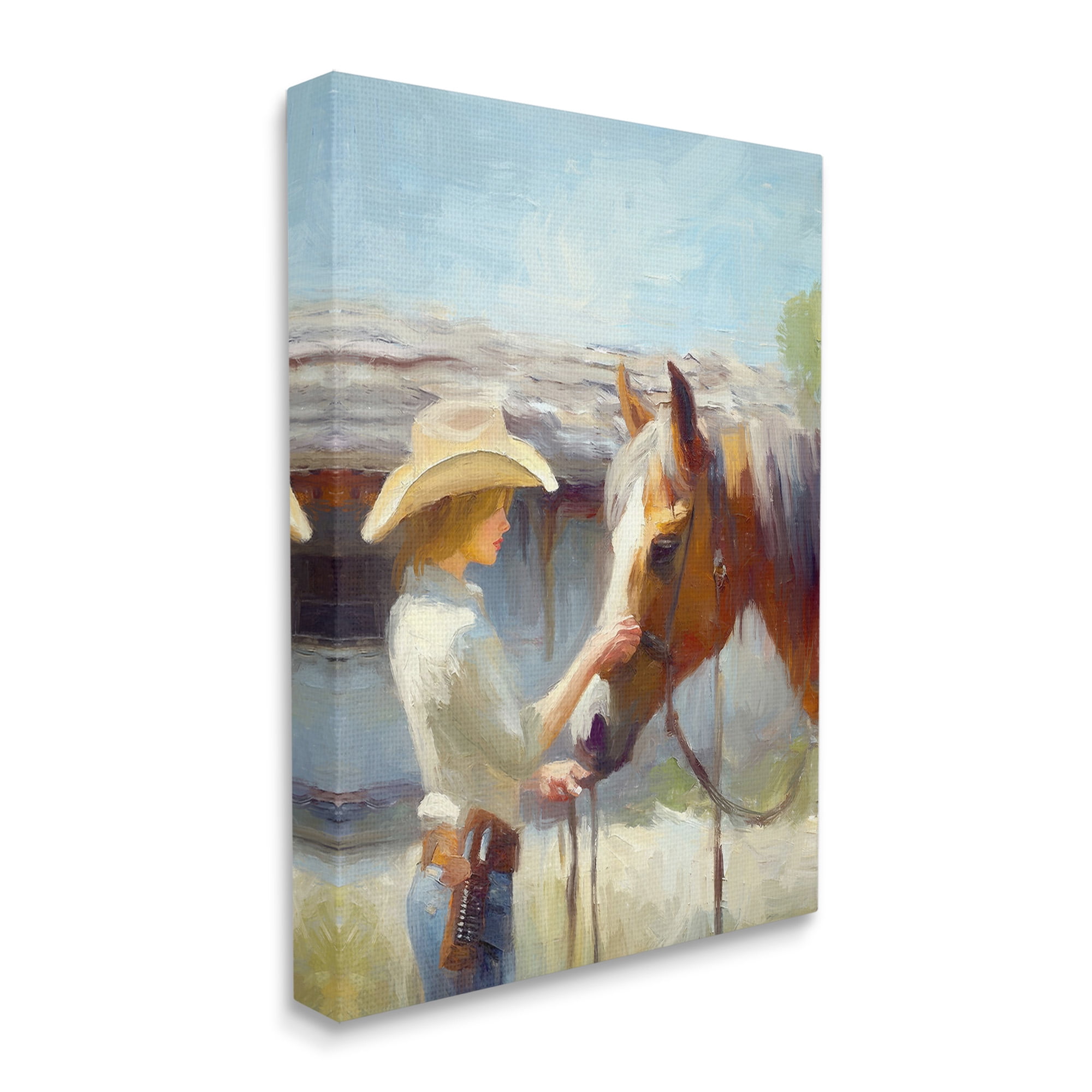 Stupell Industries Girl Caring For Horse Animals & Insects Painting Gallery Wrapped Canvas Art Print Wall Art, 16 x 20