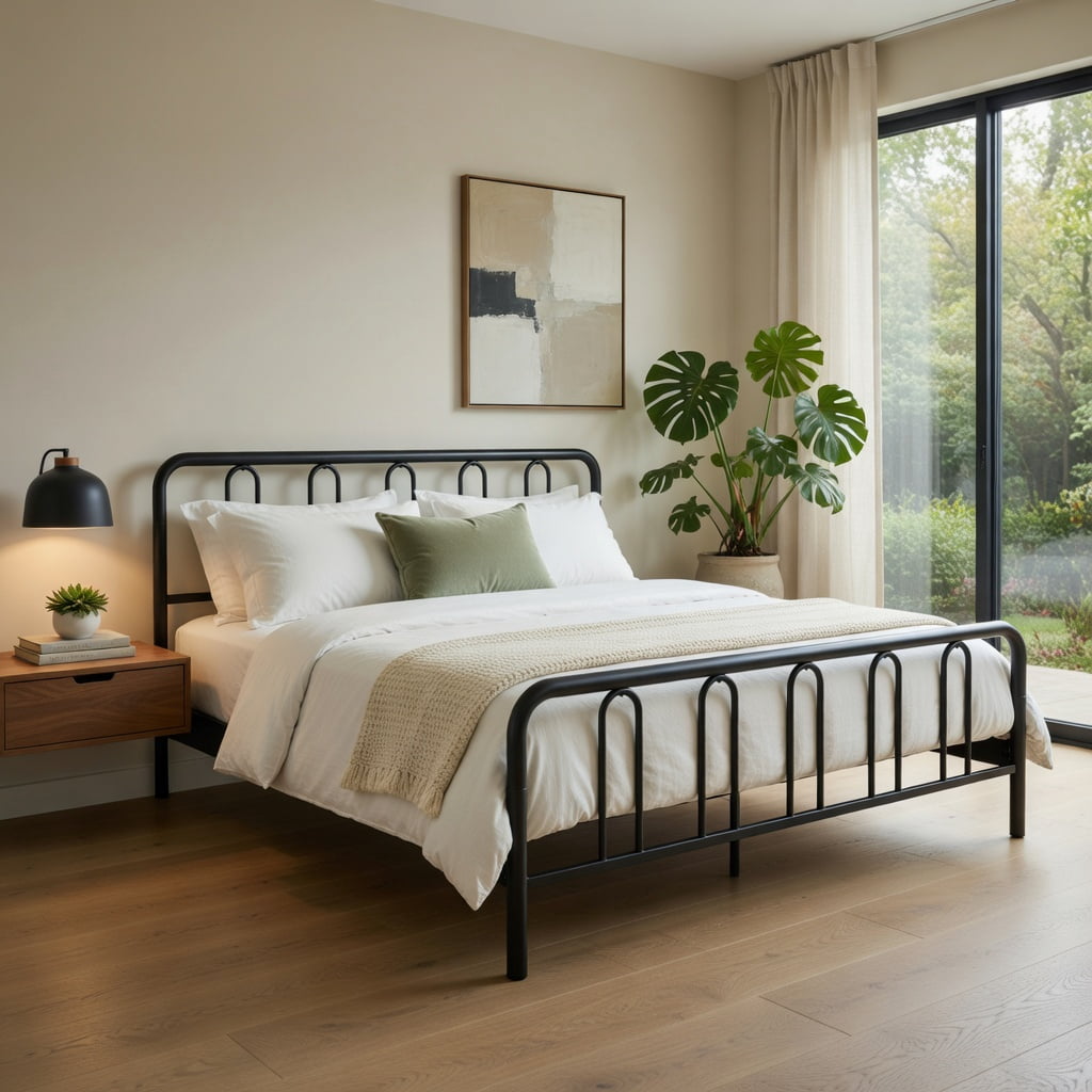 Demi Bonn King Size Metal Bed Frame, Headboard & Footboard, 1100LBS Capacity, Rustproof Finish, Noise-Reduction Foam & Non-Scratch Pads, Black