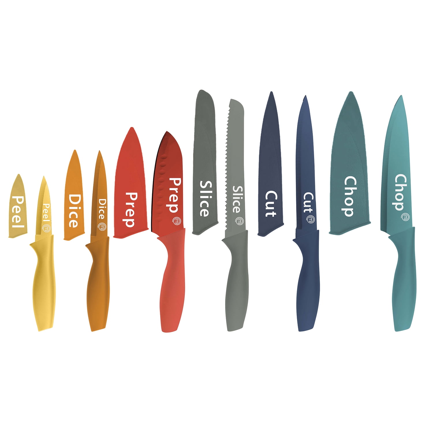 MasterChef 12 Piece Knife Set, Color Coded Kitchen Knives with Covers