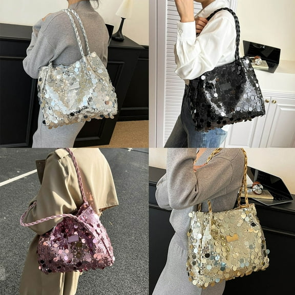 Fashionable Sequin Handbag,12x10x4" Casual Large Capacity Shoulder Bag, Underarm Trendy Design, Polyester Material with Pleated Detail, Versatile for Daily Use, Commuting, and Travel