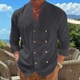 thumbnail image 2 of hoksml Men's Mandarin Collar Double Breasted Long Sleeve Linen Blend Shirt Breathable Loose Fit Casual Beach Button Down Shirt, 2 of 8