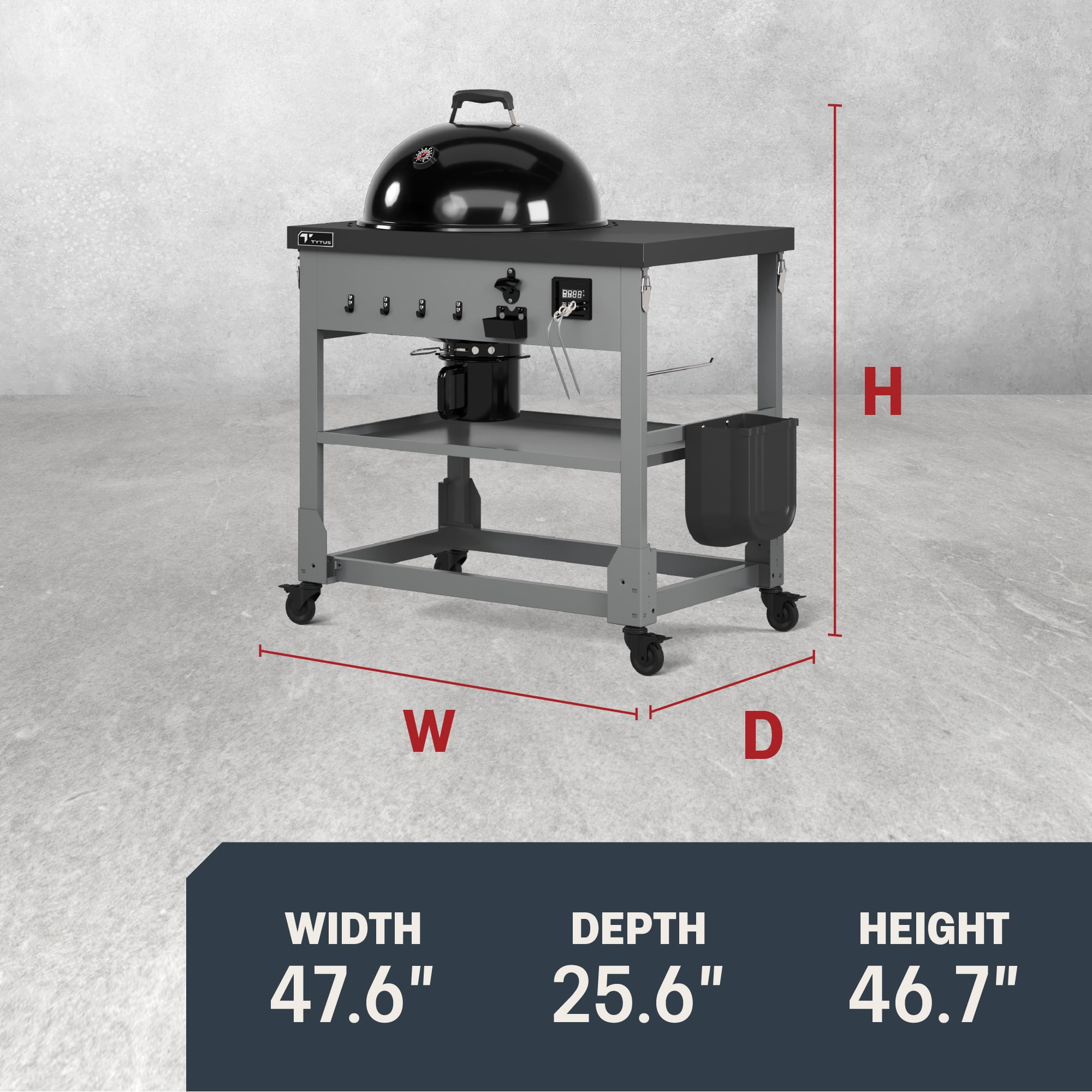TYTUS Anaheim 22" Charcoal Kettle Grill with Cart, Storage Bag, Temperature Probes + Cover