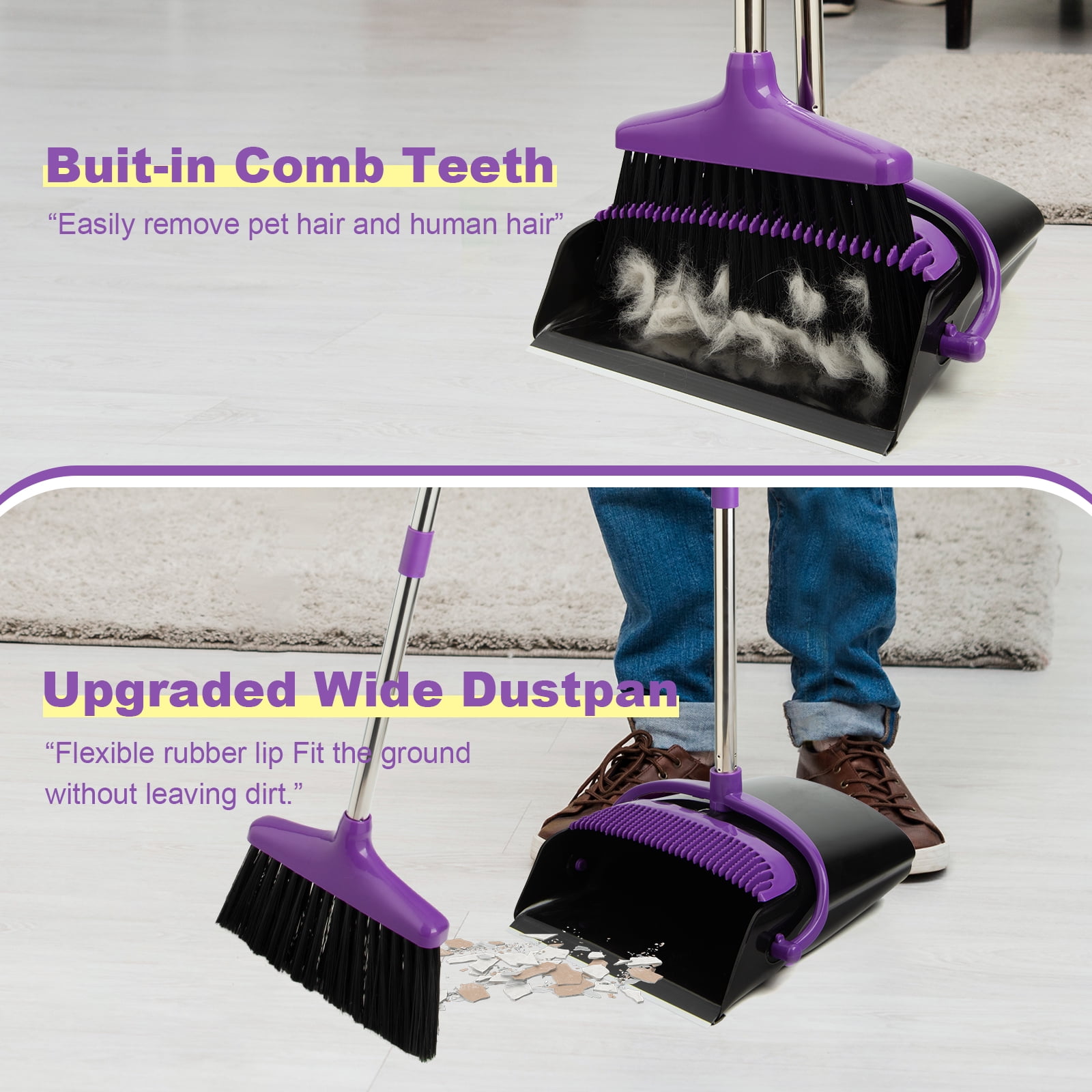 XXXFLOWER Tall Office Broom and Dustpan Combo Set, Heavy Duty