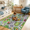 thumbnail image 3 of ORGOWEL Kids Carpet Playmat Area Rug Car Mat Play Rug for Playroom Educational Car Mat Machine Washable Non-Slip Kids Rug for Bedroom, Living Room,59"x78.7",Green, 3 of 11