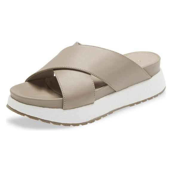 Cecelia New York UMA Nude Platform Crisscrossing Straps Wedges Slides Sandals (Nude, 7)