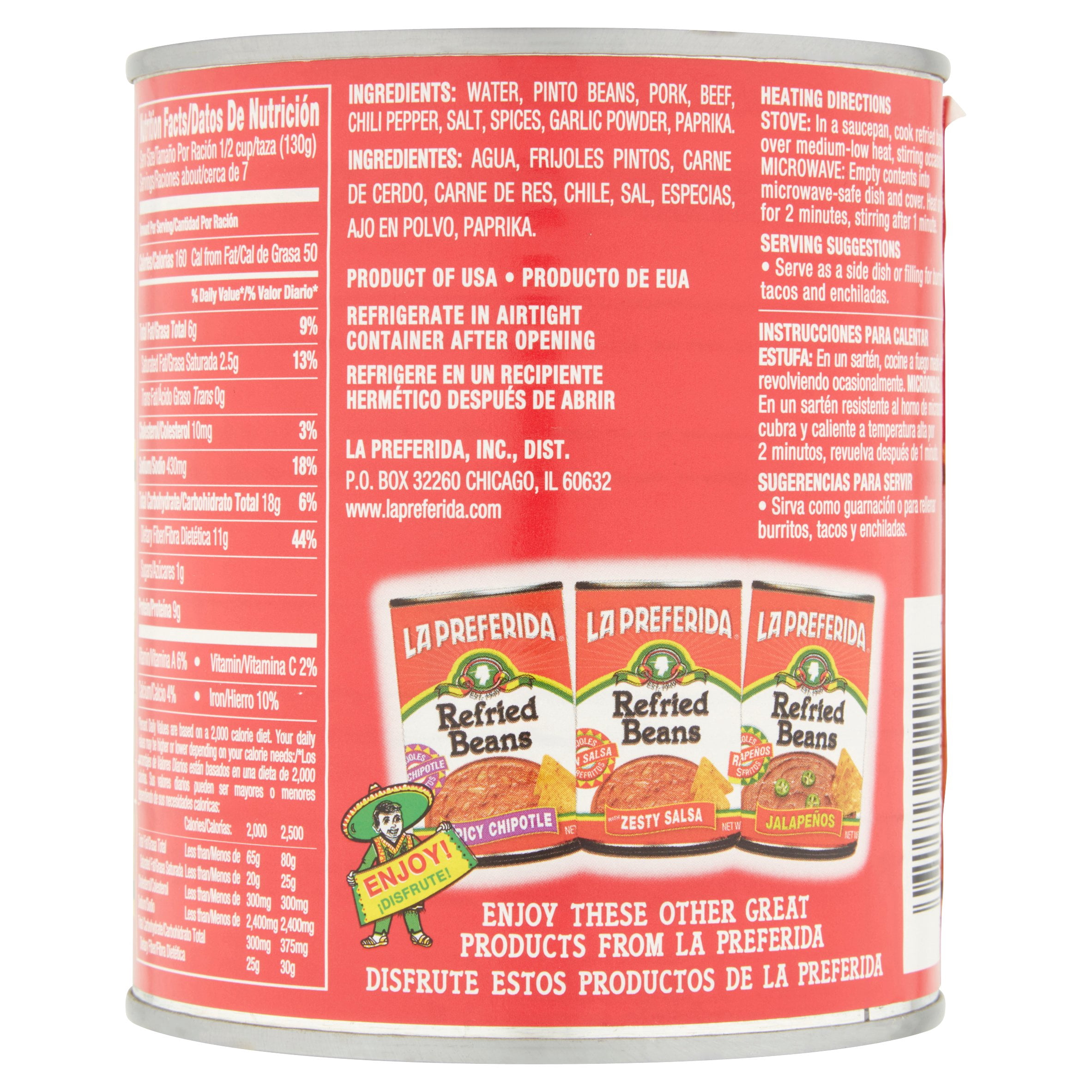 (3 pack) La Preferida Refried Beans with Chorizo, 30 oz