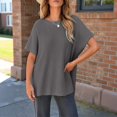 thumbnail image 6 of ManxiVoo Short Sleeve Crewneck Sweater for Women Lightweight Casual Knit Top Perfect for Spring and Fall Transitional Weather L Size Dark Gray, 6 of 8