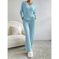 thumbnail image 2 of Michellecmm Women’s Two Piece Outfits Set Long Sleeve V Neck Ribbed Knit Tops and Pants Set Loungewear, 2 of 7