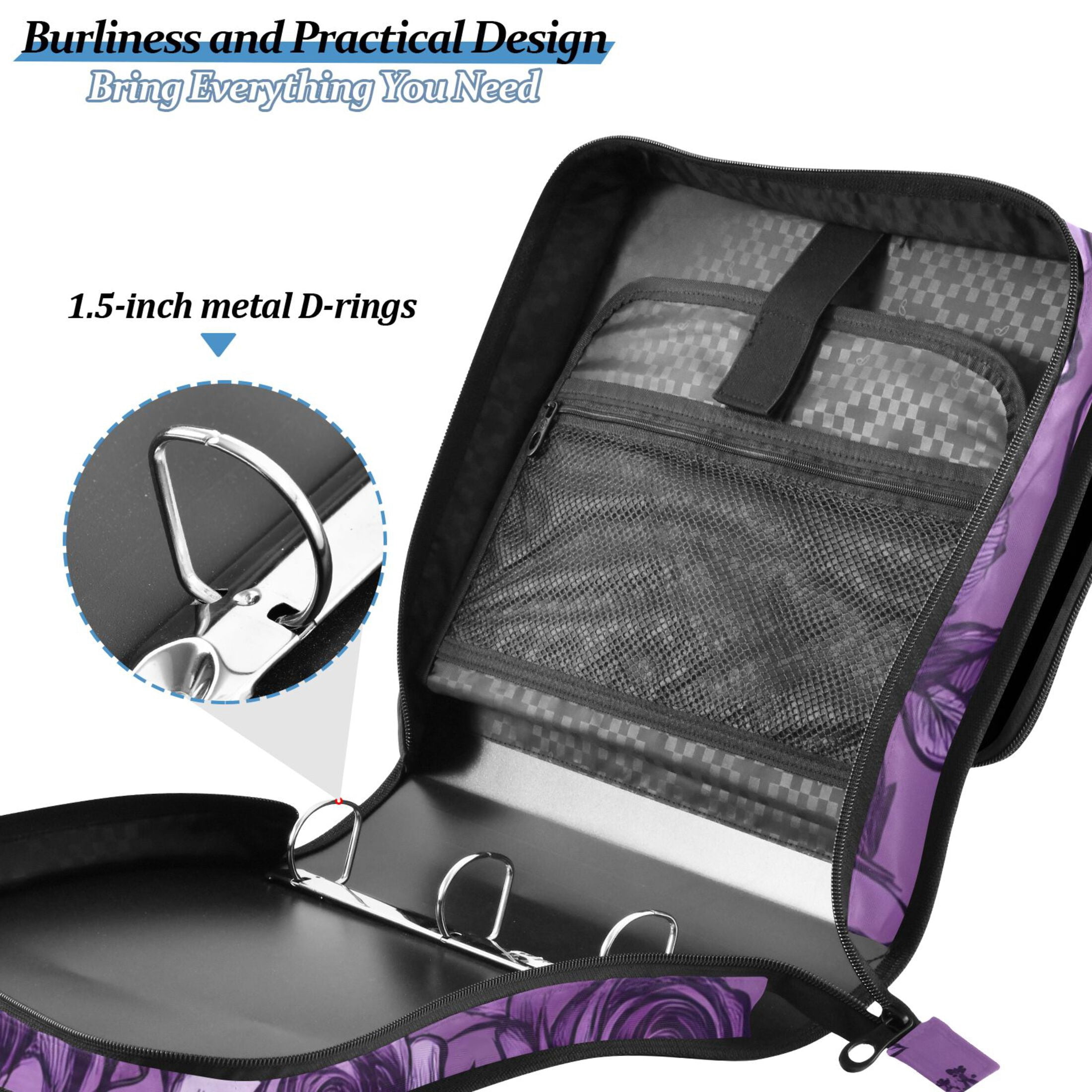ALAZA Zipper Binder Retro Rose Skull 3 Ring Trapper Keeper File Folder Organizer Bag