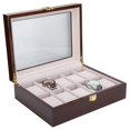 thumbnail image 3 of Caja organizadora para relojes Dislpay, madera delicada, 10 rejillas, estuche de lujo, estuche de almacenamiento para exhibición de joyas, 3 of 5