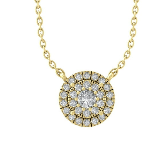 10K Yellow Gold Round Cluster Diamond Circle Pendant with Yellow Plated Silver Chain Necklace (1/4 cttw, I-J Color, I2-I3 Clarity), 18"