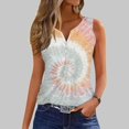 thumbnail image 2 of Women's Tanks Ladies Summer Casual Colourful Tie Dye Printed V Neck Button Sleeveless Vest Top, 2 of 4