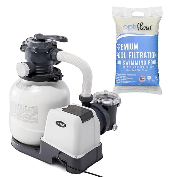 Intex Krystal Clear 2100 GPH Sand Filter Pump with OptiFlow 50 lb Premium Pool Filter Sand