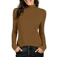 thumbnail image 2 of Turtleneck Tops for Women - Long Sleeve Shirts Stretch Slim Fit Fall Fashion Basic Underwear Top Winter Clothes 2025（Brown，S）, 2 of 10