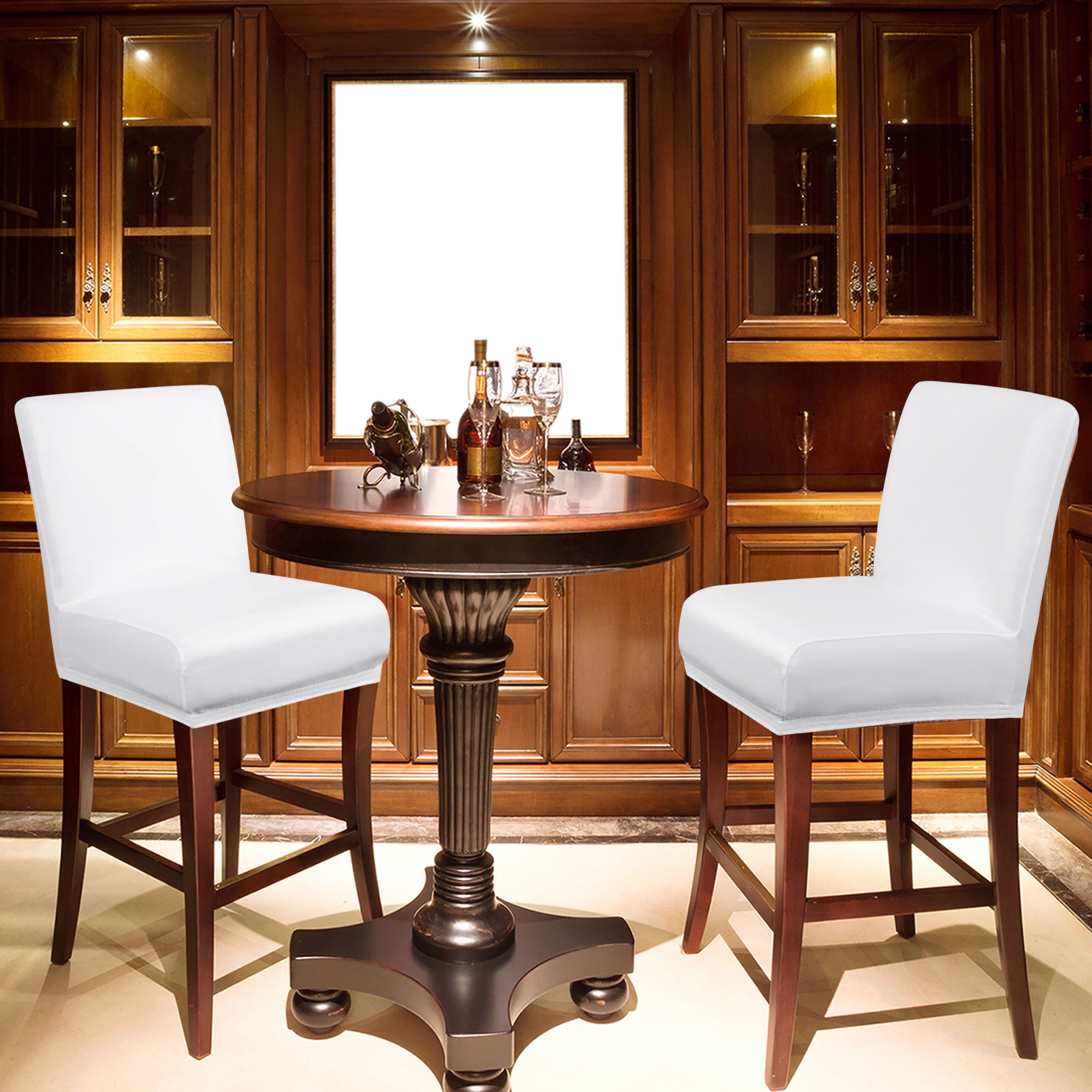 Unique Bargains Waterproof Bar Stool Covers for Short Back Chair Slipcovers White 2 Pcs