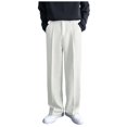 thumbnail image 2 of Men's Business Casual Loose Solid Color Drape Straight Dress Pants, Comfortable Trousers for Office and Smart Events,White,32, 2 of 8