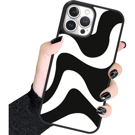 for iPhone 14 Pro Case Wave Anti-Skid Black and White Cute Pattern   Screen Protector Slim Anti-Scratch Shockproof Full Body Protection Cover