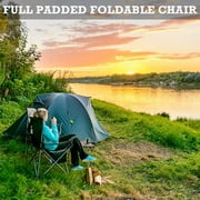 KingCamp Oversized Camping Chairs, Folding Outdoor Chair for Adults, Heavy Duty Padded Folding Lawn Chair, Support 440 lbs for Adults Black