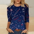 thumbnail image 2 of Camiseta estampada a la moda para mujer, blusa de manga 3/4 de longitud media, cuello redondo, camisetas informales Pompotops  FGAJ2493, 2 of 5