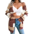 thumbnail image 3 of felwors Women's Striped Long Sleeve Open Front Knit Cardigan Casual Pullover Sweater Red, L, 3 of 8