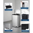 thumbnail image 2 of Silver 13 Gallon Soft-close Pedal Stainless Steel Kitchen Trash Can, 2 of 7