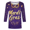 thumbnail image 5 of TIMIFIS Hauts à Manches 3/4 pour Femmes Décontracté Ample Mardi Gras Imprimé Col Rond T-Shirt Chandail Tops de Fête, 5 of 5