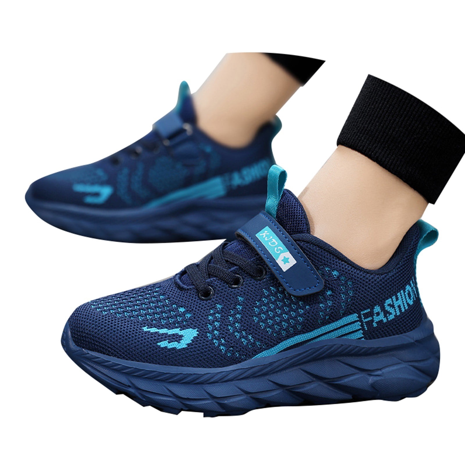 LIIPEE Boys Girls Sneakers Hook And Loop Strap Closed Toe Non- Mesh On Training Tennis Running Sports Shoes Child Breathable Outdoor Sneaker,Navy,11-12 Years