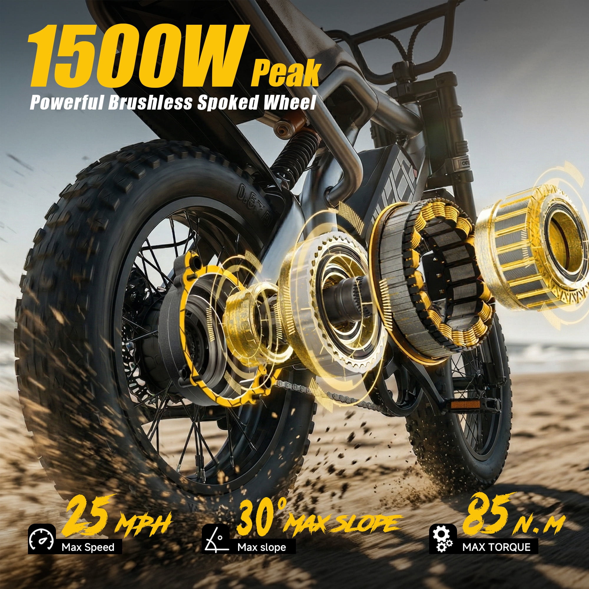 HiKeep Electric Bike for Teenagers, 750W 1500W Peak Dirt Bike, 48V 15Ah Battery Ebike, 25MPH E-Mountain Bike, 16x3.0 Fat Tire, UL2849