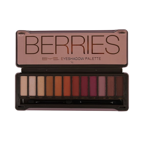 BYS Berries Eyeshadow Palette Tin with Mirror Applicator 12 Matte & Metallic Shades
