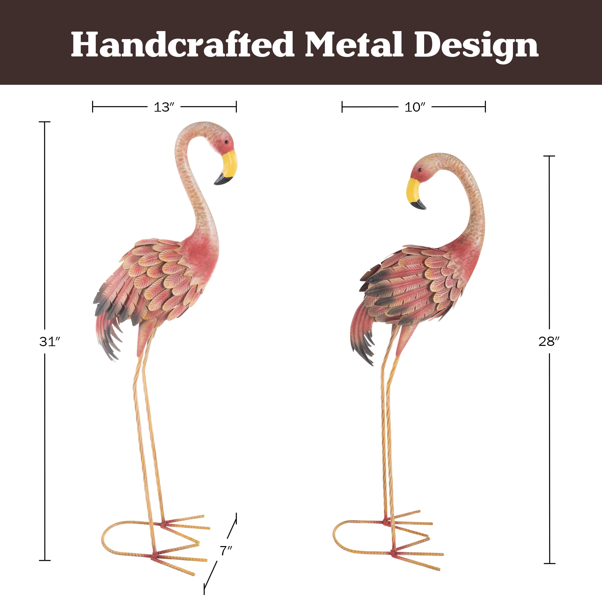 Pure Garden Set of 2 Metal Yard Art Flamingo Statues