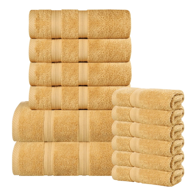 Superior Smart Dry 12-Piece Zero Twist Soft Cotton Towel Set, Quick Dry Fade Resistant, Gold