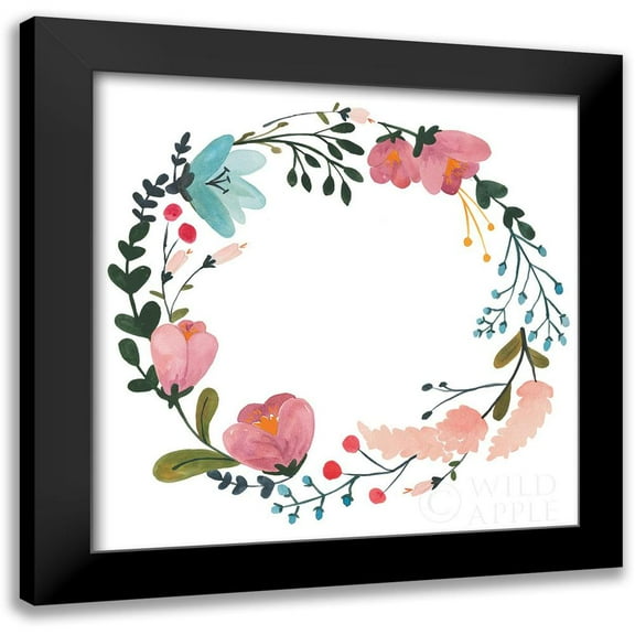 Wild Apple Portfolio 12x12 Black Modern Framed Museum Art Print Titled - Romantic Floral Wreath II