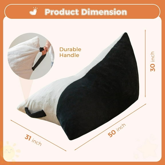 Kids Bean Bag Chair, Stuffed Bean Bag with Handle for Boys and Girls, Two-Tone Design Child Lazy Chair for Gaming, Playing, Floor Sofa Lounger with High-Density Foam Filling, White and Black