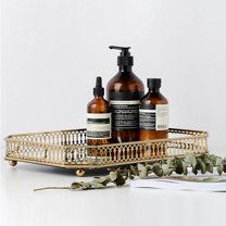 Miumaeo Gold Mirrored Vanity Tray Jewelry Cosmetic Cup Organizer Decor