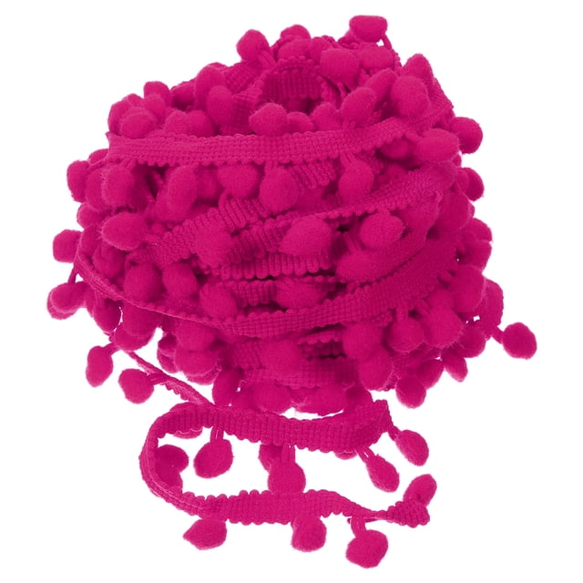 Unique Bargains 20 Yards Pom Pom Ball Fringe Trim Ribbon Sewing Trim DIY Crafts, 8mm Fuchsia