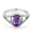 thumbnail image 2 of Gem Stone King 925 Sterling Silver Purple Amethyst Women's Engagement Ring (1.81 Cttw Oval Gemstone Birthstone, Size 5), 2 of 4
