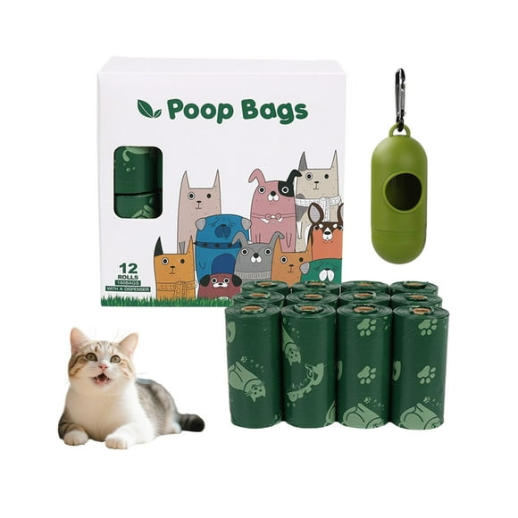 Sacs à Excréments Biodégradables pour Chiens et Chats, Sacs Parfumés pour l'Élimination des Déchets avec Contrôle des Odeurs, Solutions Compostables pour Déchets d'Animaux pour Activités Intérieures et Extérieures, 12 Pcs