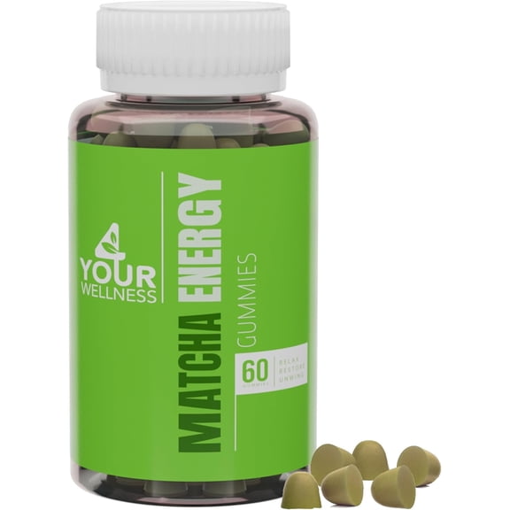 4 Your Wellness Matcha Organic Green Tea Energy Gummies, Vitamin B12, Vitamin B3, and Antioxidant CoQ10 for Natural Energy Boost, Vegan, Gluten-Free, Non-GMO and Kosher (60 Count (Pack of 1), Matcha)
