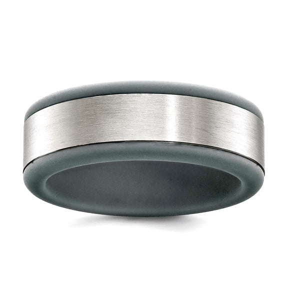 Stainless Steel Brushed Grey Silicone Center 8mm Band Size 12 Ring for Women and Men - 3.7 Grams