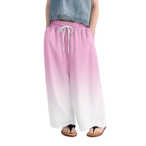 KAUOD Girls Oversized Loose Pants Fall Casual Gradient Color Drawstring Baggy Long Pants Kids Palazzo Cute Wide Leg Trousers